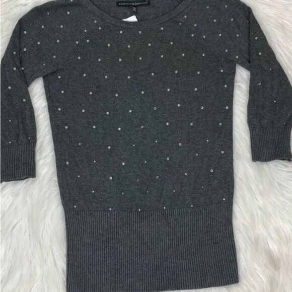 White House Black Market XS Soft Sweater: 3/4 sleeves and rhinestones on front - Picture 5 of 7
